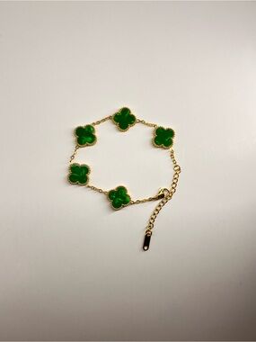 Gold-Tone Bracelet with Green Clover Charms